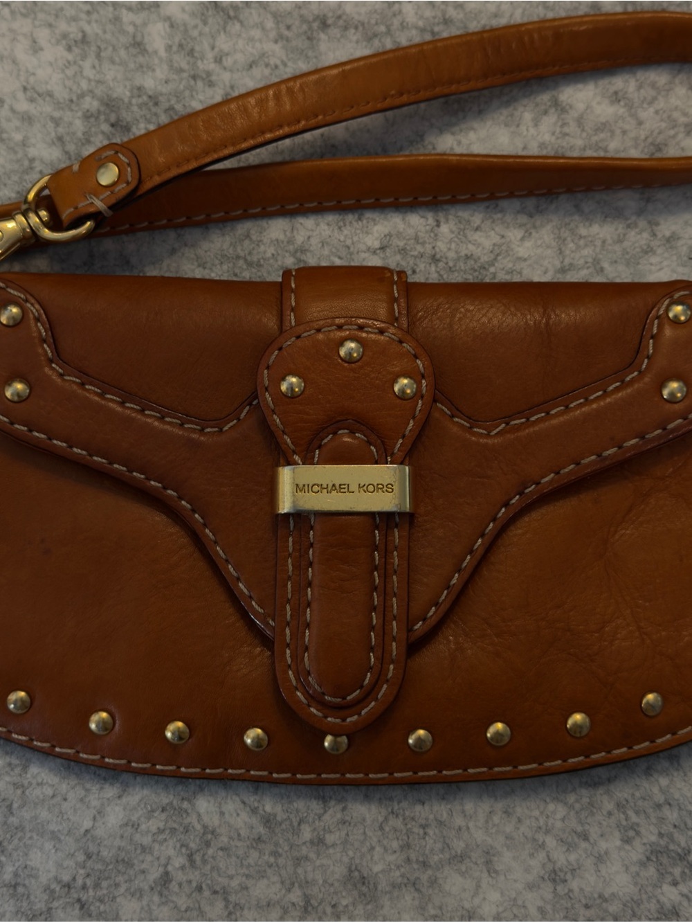 Michael Kors Brown Leather Studded Wristlet